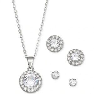 NWT！Cubic Zirconia 3pc Set Pendant Necklace & Stud Earrings